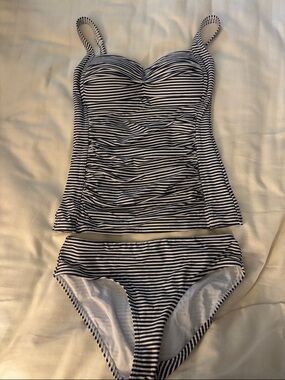 Nip Tuck Striped Navy and White Women’s Tankini Set